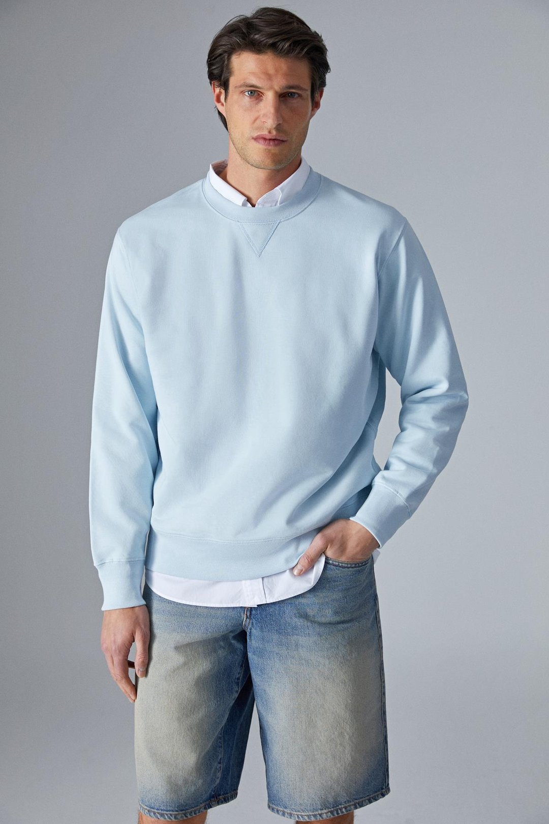 BONELL Erkek %100 Pamuk Relaxed Bisiklet Yaka Uzun Kollu Açık Mavi Sweatshirt