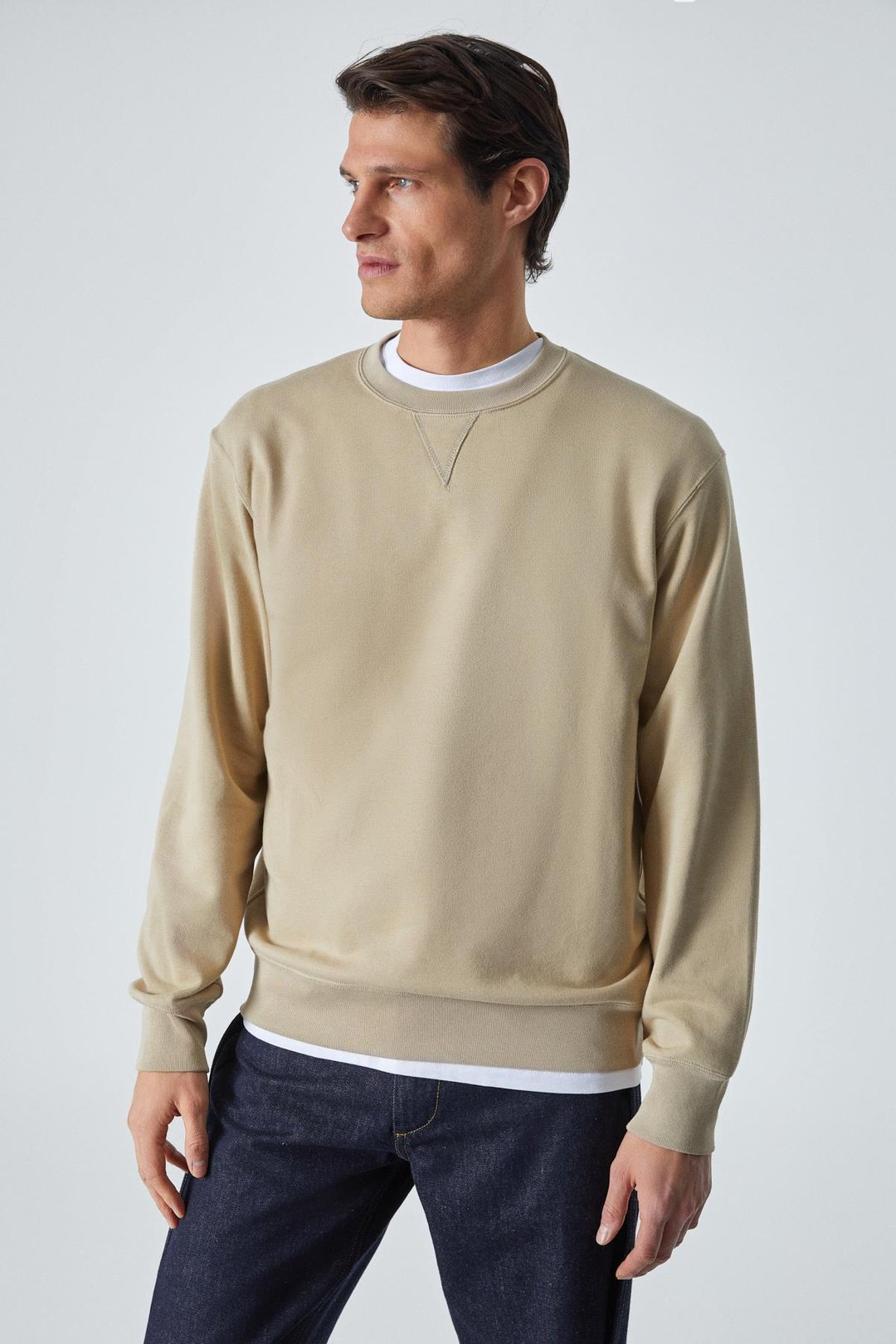 BONELL Erkek %100 Pamuk Relaxed Bisiklet Yaka Uzun Kollu Vizon Sweatshirt