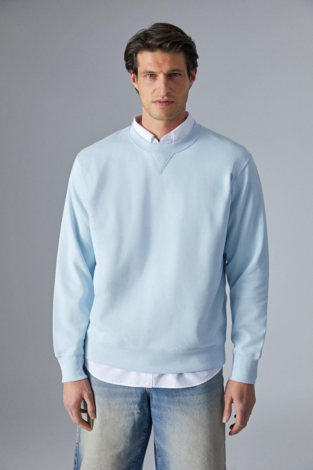 BONELL Erkek %100 Pamuk Relaxed Bisiklet Yaka Uzun Kollu Açık Mavi Sweatshirt