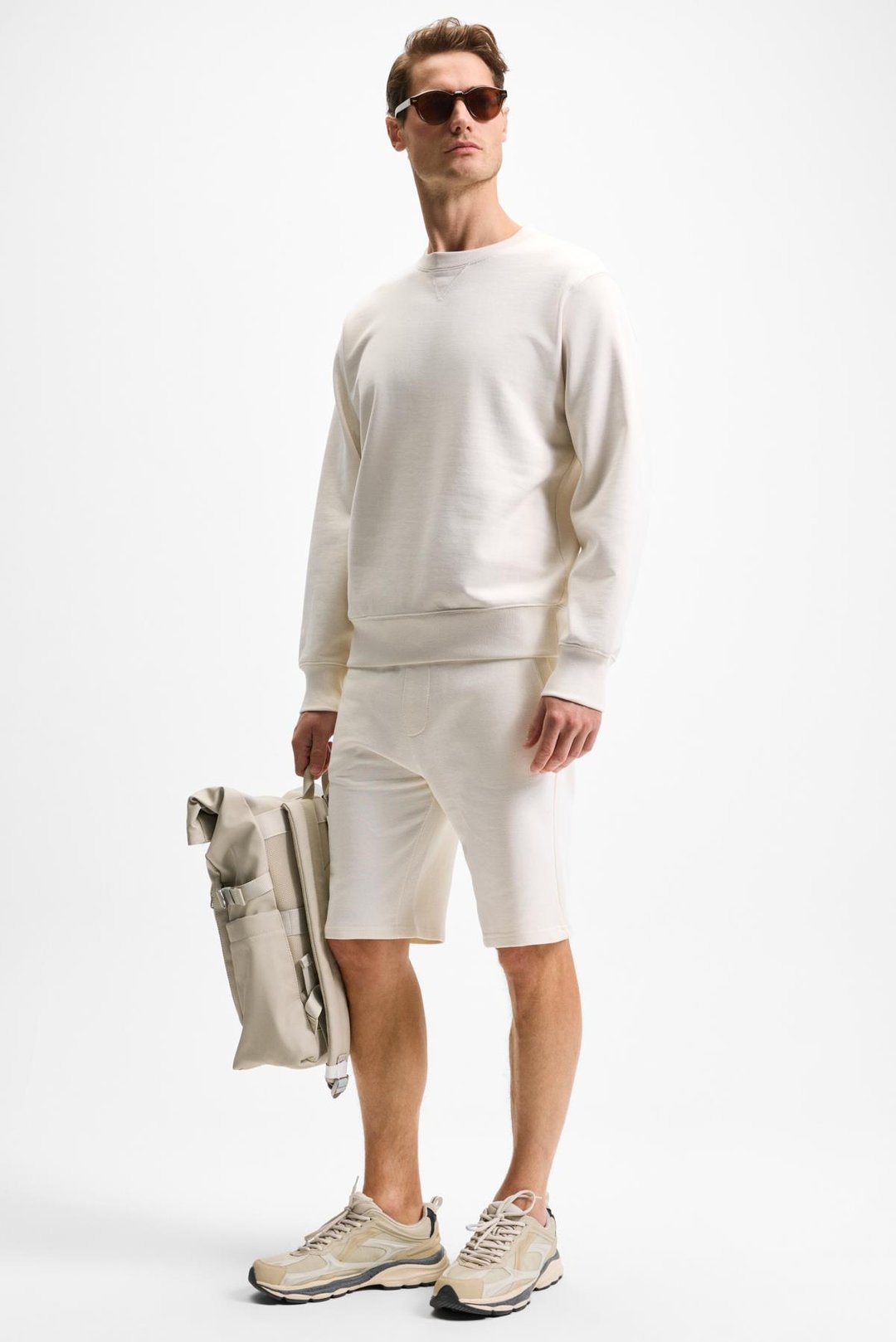 BONELL Erkek %100 Pamuk Relaxed Bisiklet Yaka Uzun Kollu Ekru Sweatshirt