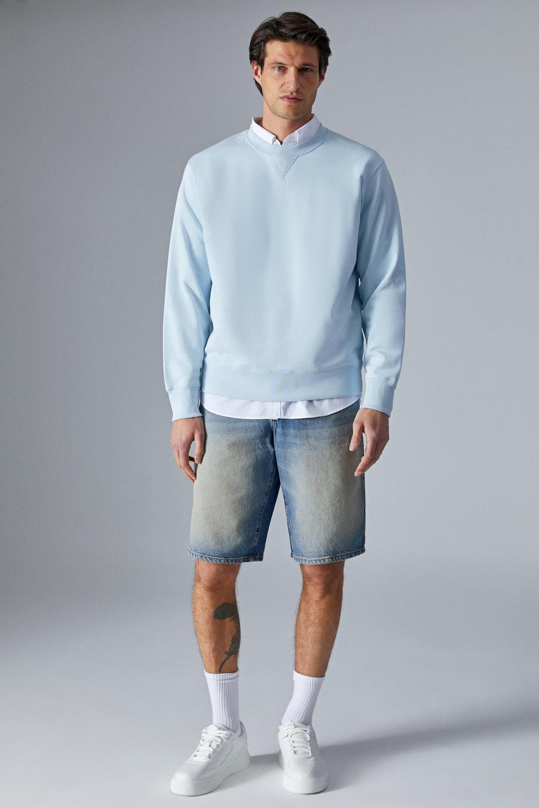 BONELL Erkek %100 Pamuk Relaxed Bisiklet Yaka Uzun Kollu Açık Mavi Sweatshirt