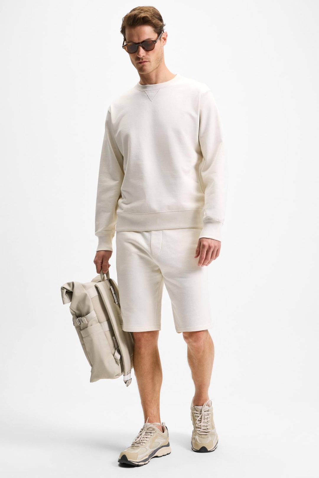 BONELL Erkek %100 Pamuk Relaxed Bisiklet Yaka Uzun Kollu Ekru Sweatshirt