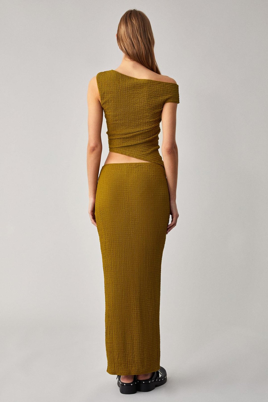 BONIA Kadın Slim Fit Örme Yırtmaç Detaylı Yeşil Etek