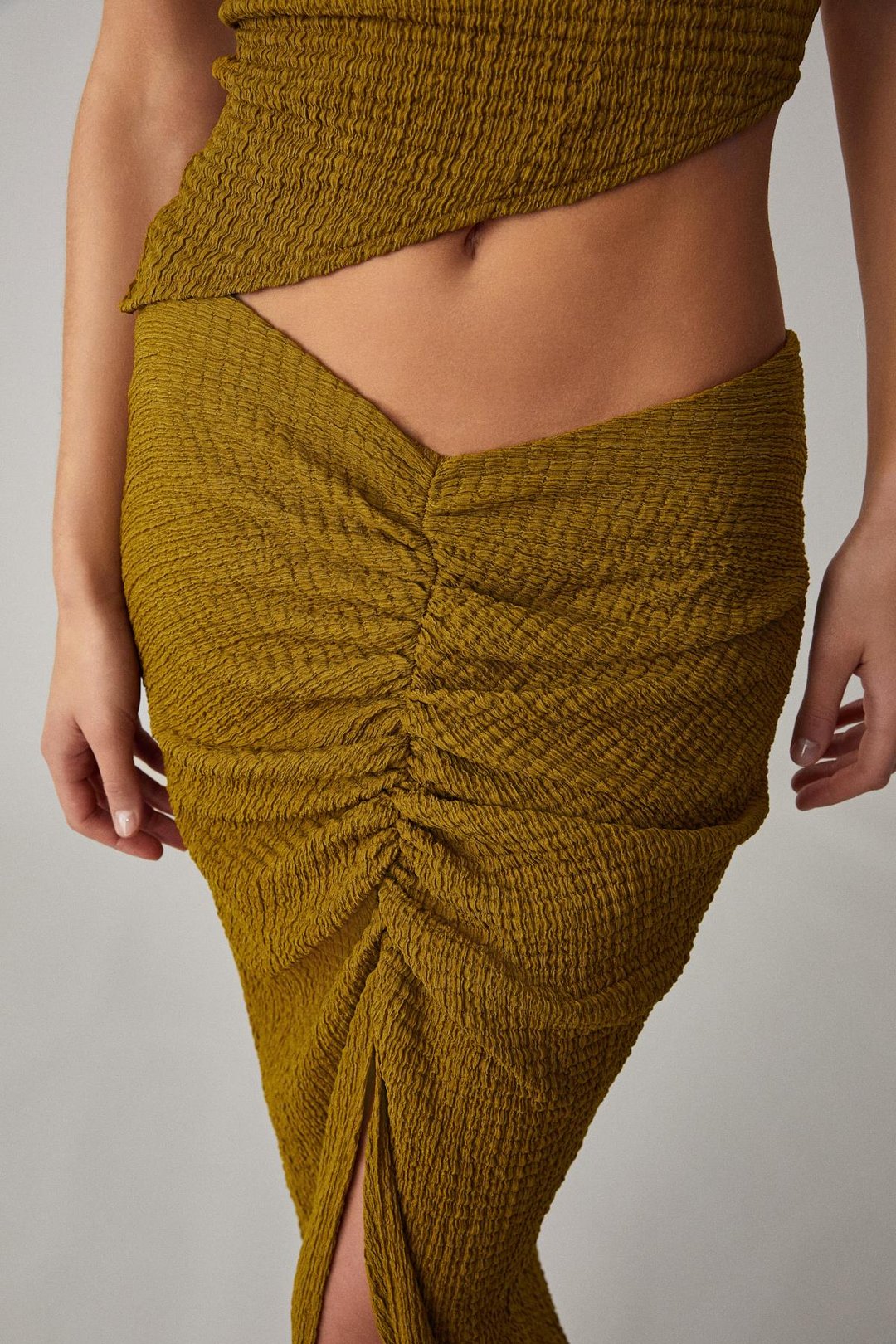 BONIA Kadın Slim Fit Örme Yırtmaç Detaylı Yeşil Etek