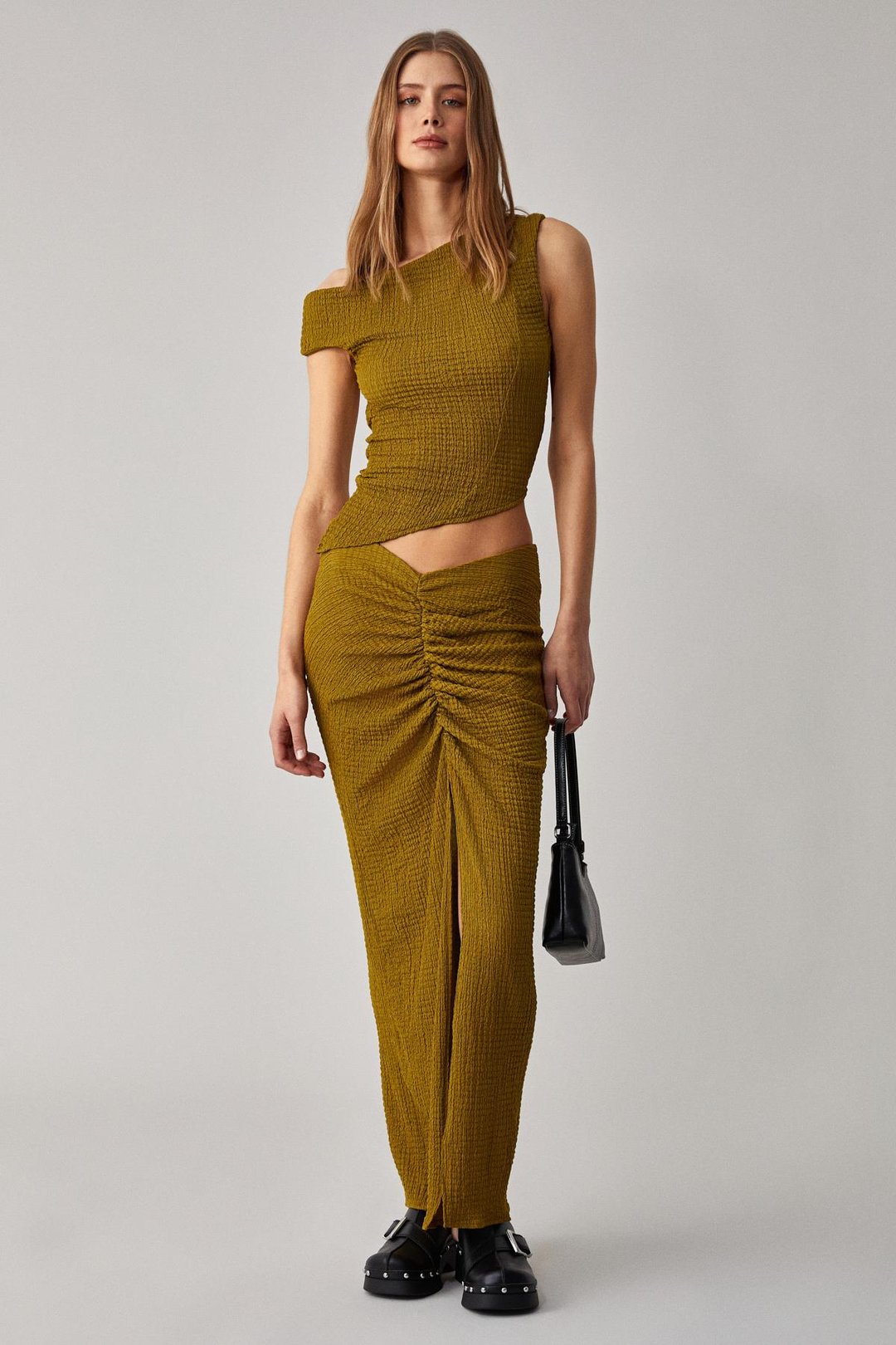 BONIA Kadın Slim Fit Örme Yırtmaç Detaylı Yeşil Etek