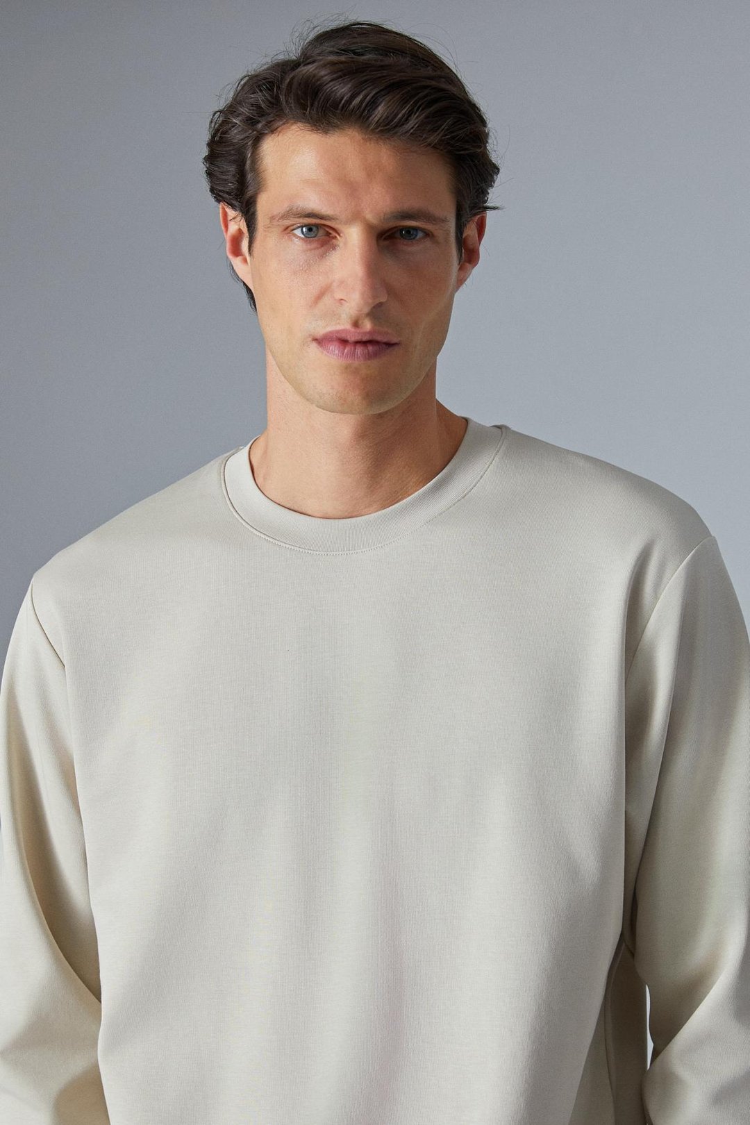 BOONE Erkek Regular Bisiklet Yaka Uzun Kollu Bej T-Shirt