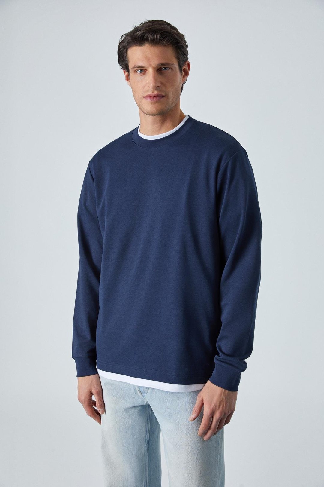 BOONE Erkek Regular Bisiklet Yaka Uzun Kollu Lacivert T-Shirt