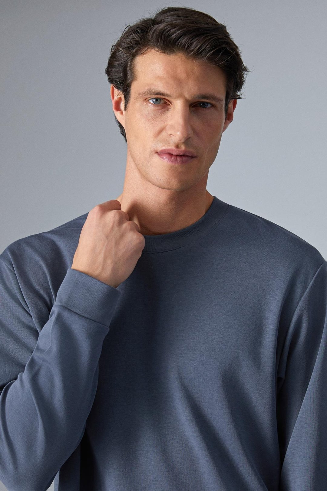 BOONE Erkek Regular Bisiklet Yaka Uzun Kollu Antrasit T-Shirt