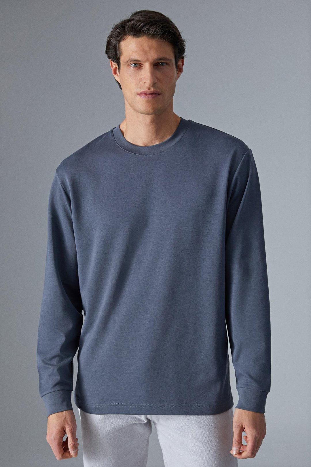 BOONE Erkek Regular Bisiklet Yaka Uzun Kollu Antrasit T-Shirt