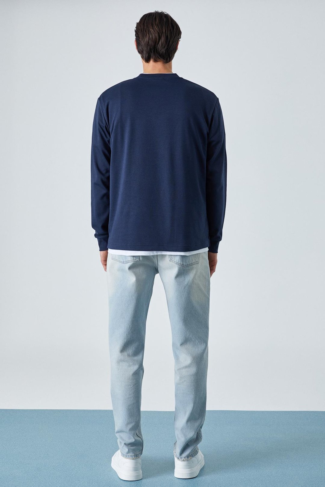 BOONE Erkek Regular Bisiklet Yaka Uzun Kollu Lacivert T-Shirt