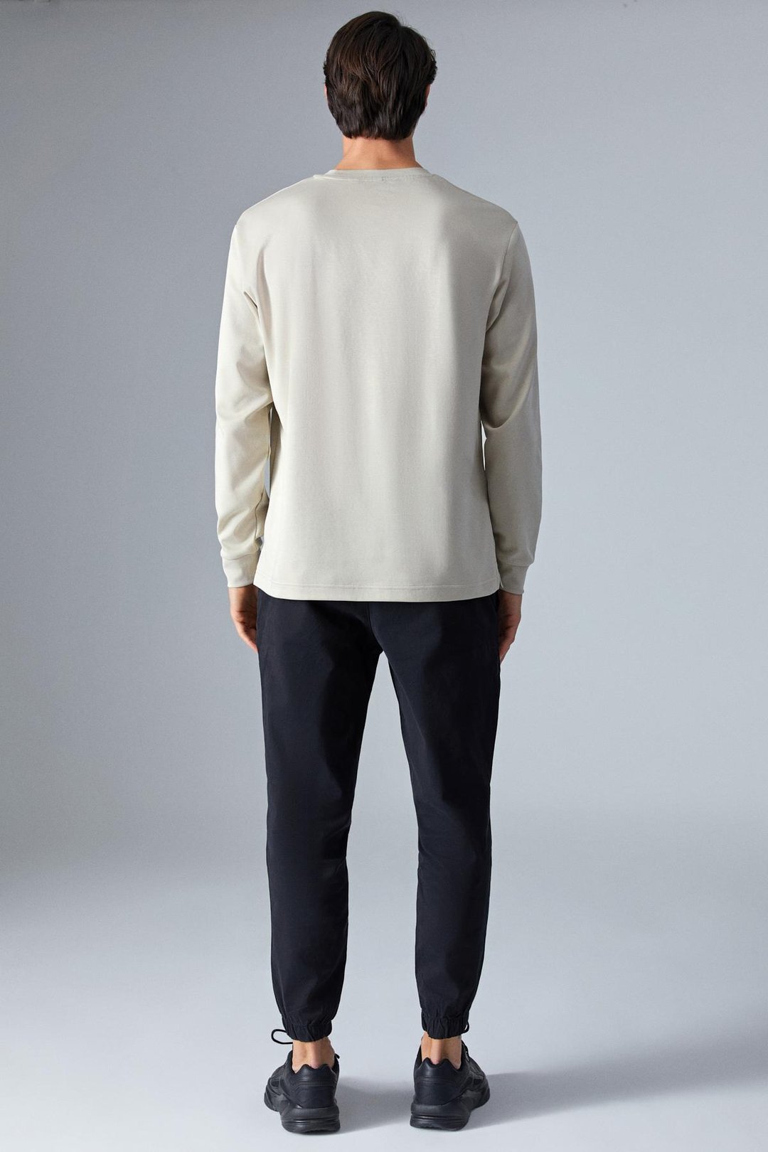 BOONE Erkek Regular Bisiklet Yaka Uzun Kollu Bej T-Shirt