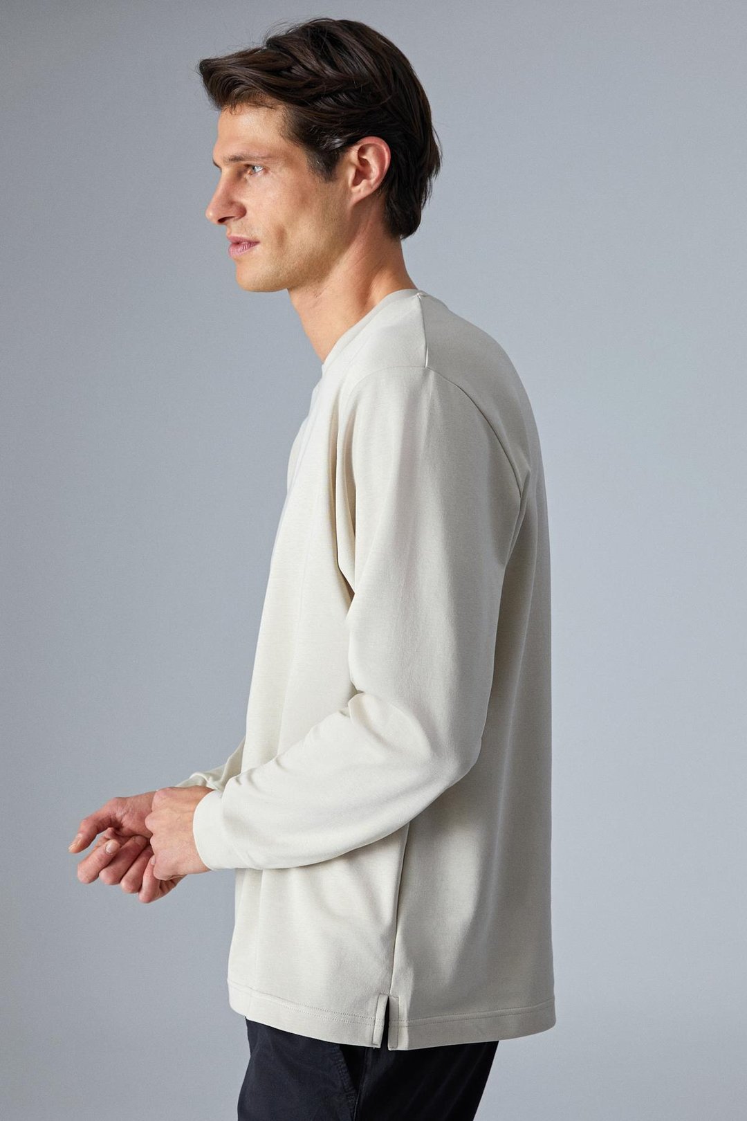 BOONE Erkek Regular Bisiklet Yaka Uzun Kollu Bej T-Shirt