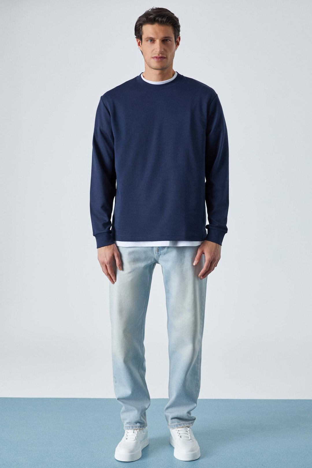 BOONE Erkek Regular Bisiklet Yaka Uzun Kollu Lacivert T-Shirt