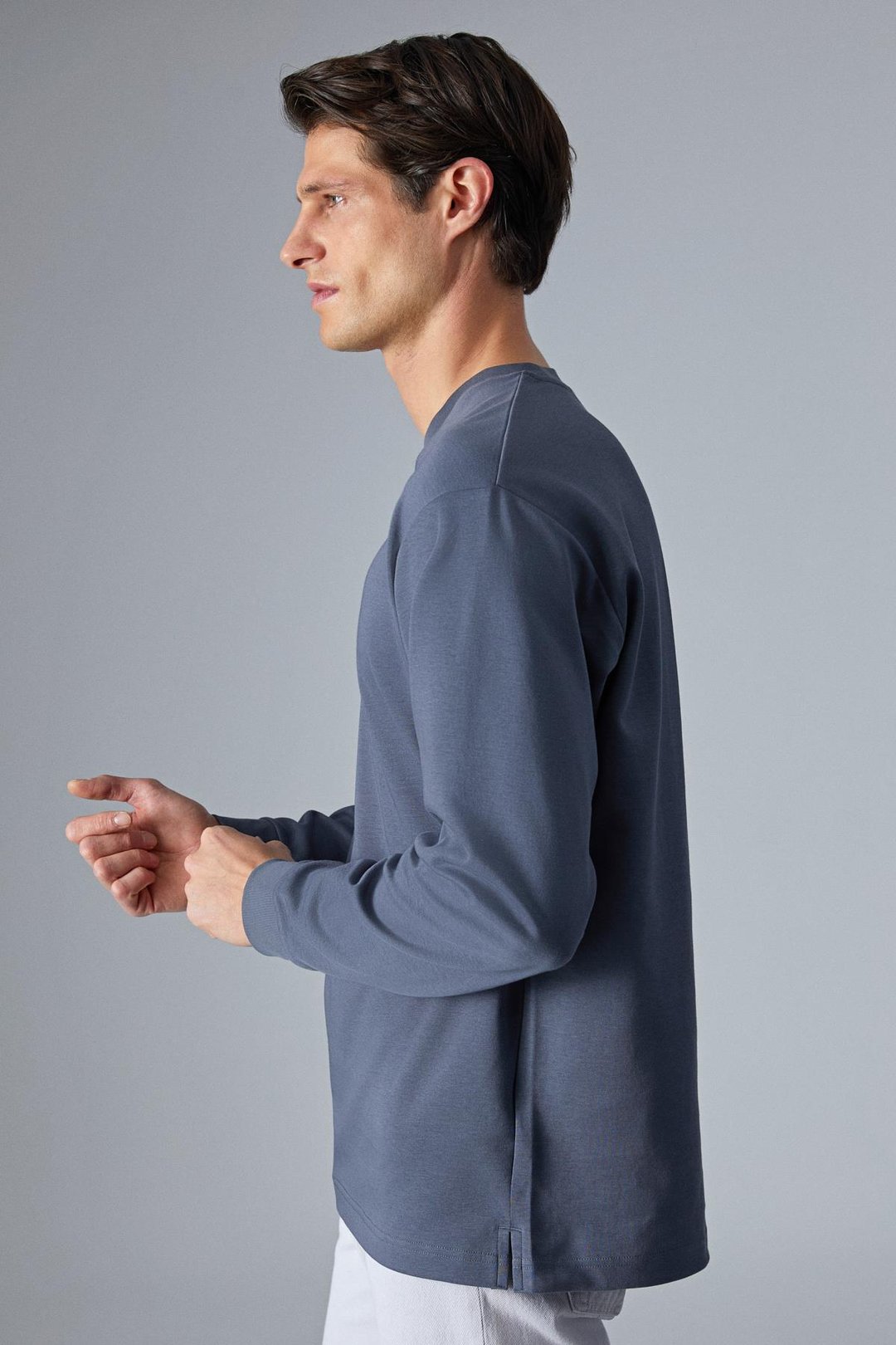 BOONE Erkek Regular Bisiklet Yaka Uzun Kollu Antrasit T-Shirt