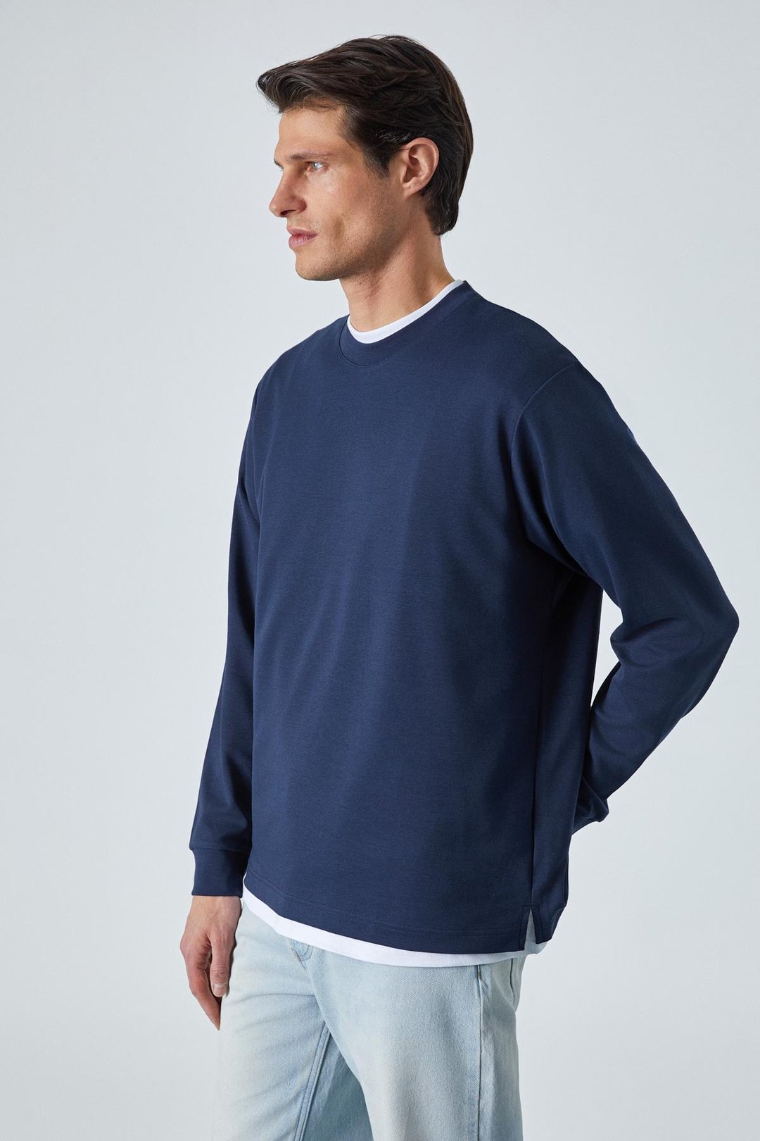 BOONE Erkek Regular Bisiklet Yaka Uzun Kollu Lacivert T-Shirt