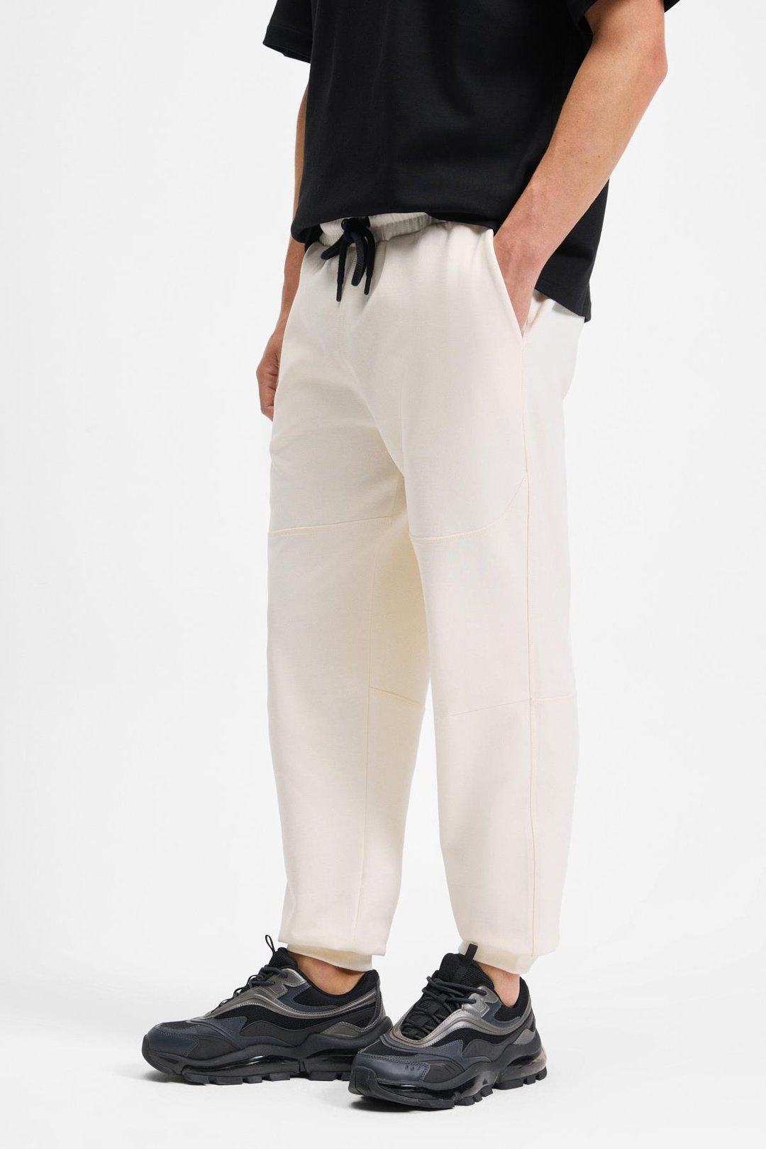 BORLAND Erkek Beli Lastikli Kordonlu Yanları Cepli Relaxed Fit Ekru Eşofman Altı