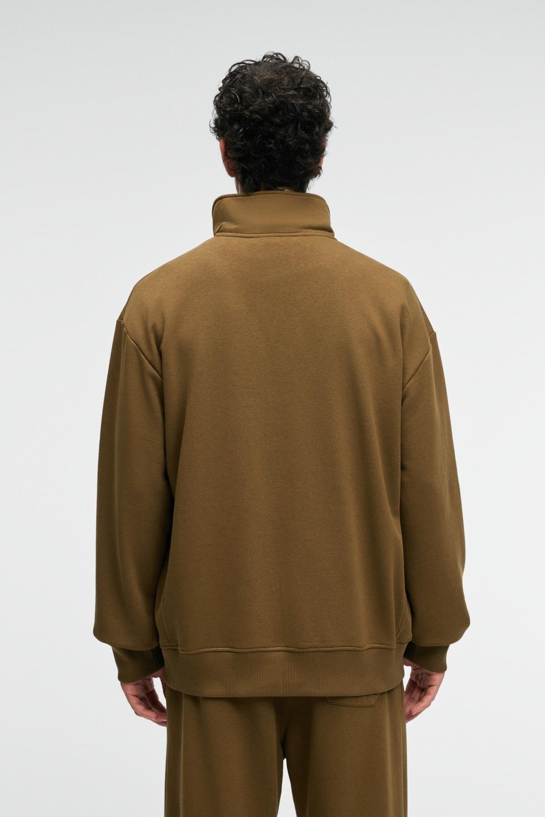 BRAM Erkek %100 Pamuk Dik Yakalı Yarım Fermuarlı Baskılı Haki Sweatshirt