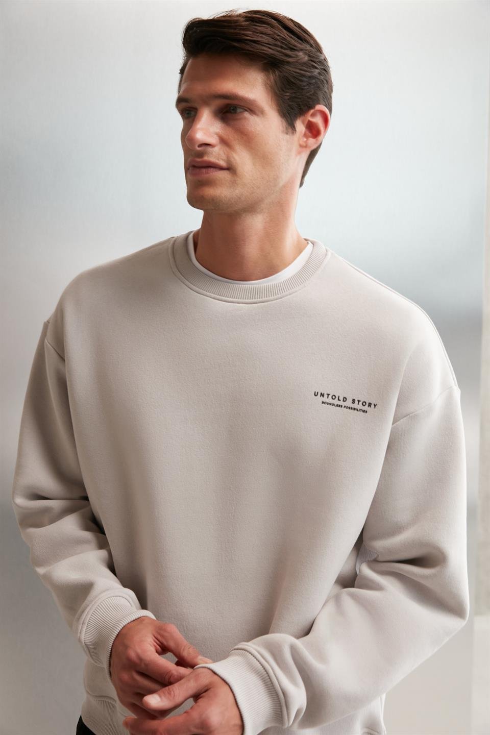 BRYAN Basic Relaxed Gri Tekli Sweatshirt