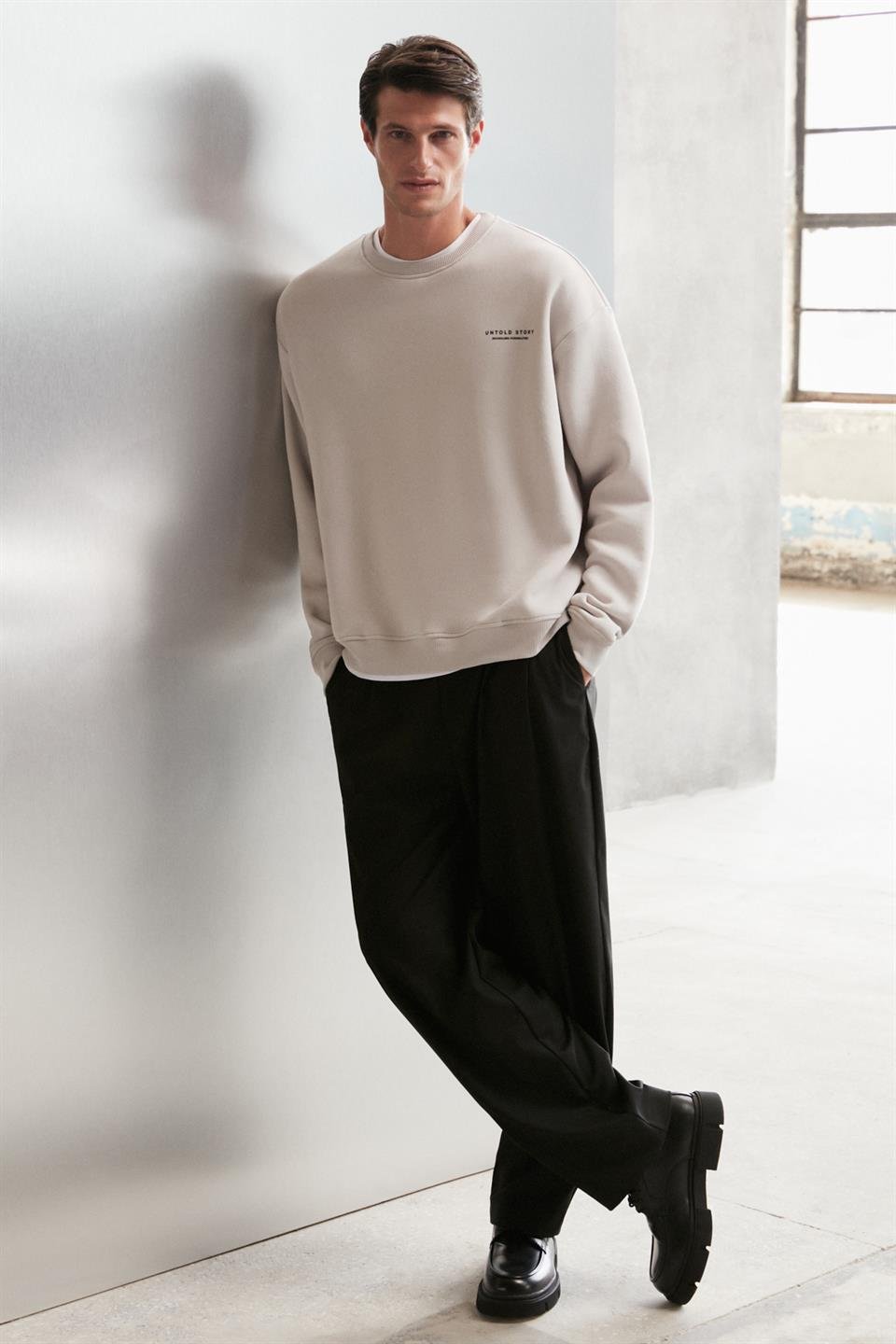 BRYAN Basic Relaxed Gri Tekli Sweatshirt