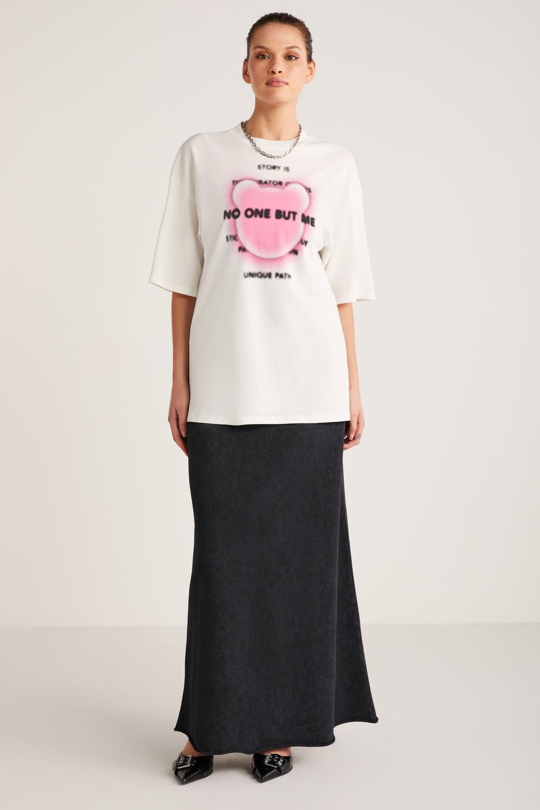 BUG Basic Oversize Ekru Tekli T-Shirt