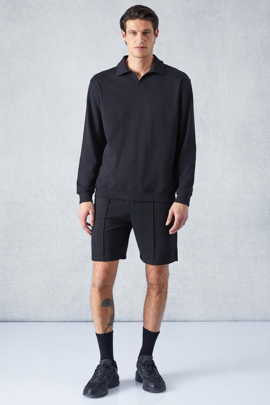 BUGATTI Erkek Polo Yakalı Uzun Kollu Relaxed Fit Siyah T-Shirt