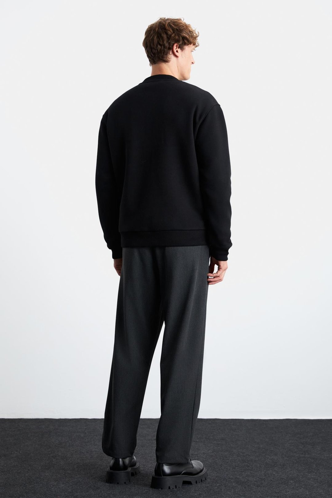 BURENIA Erkek Orgnaik Pamuklu Polarlı Kalın Kumaşlı Nakışlı Cepli Fermuarlı Bomber Siyah Ceket