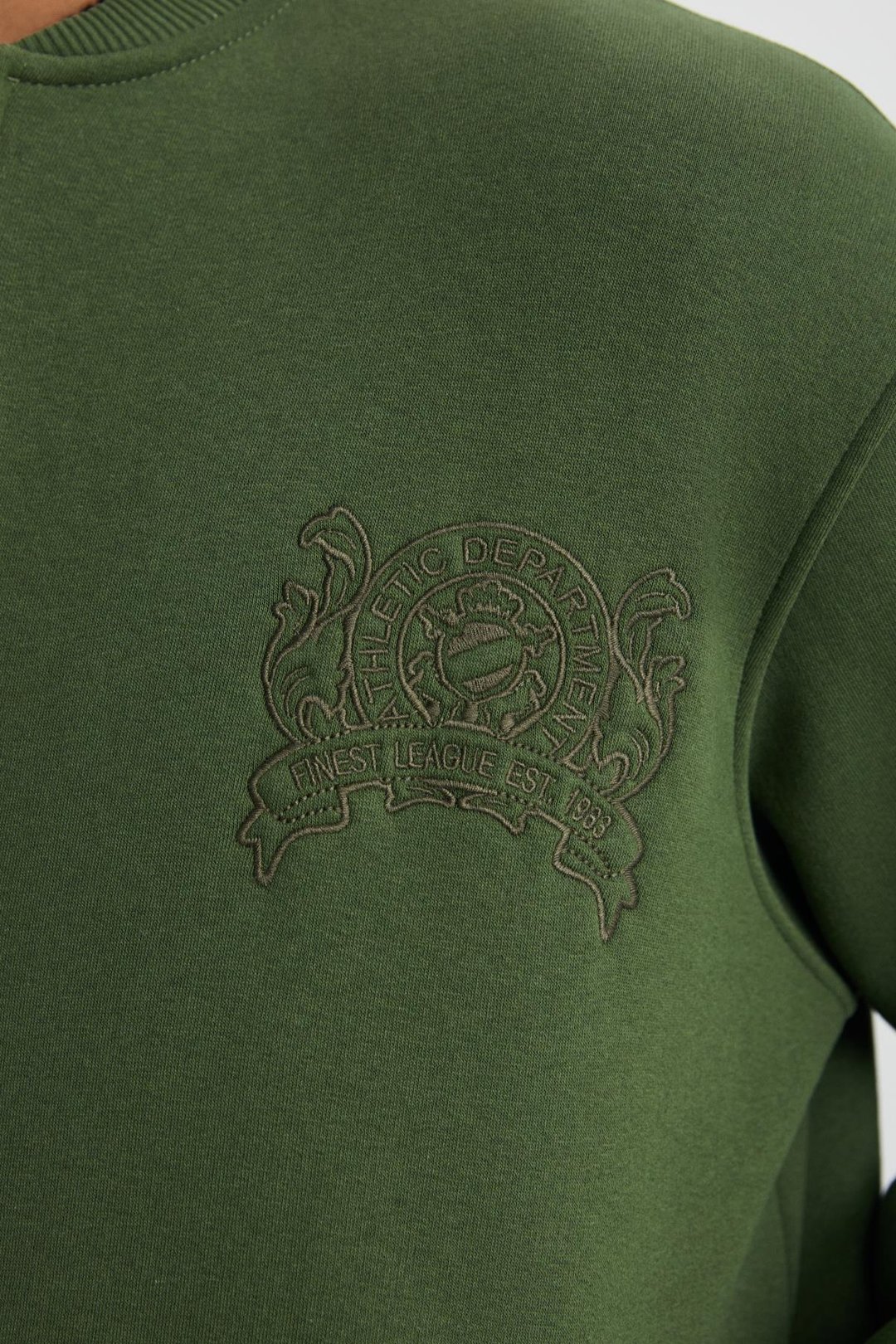 BURENIA Erkek Orgnaik Pamuklu Polarlı Kalın Kumaşlı Nakışlı Cepli Fermuarlı Bomber Haki Ceket