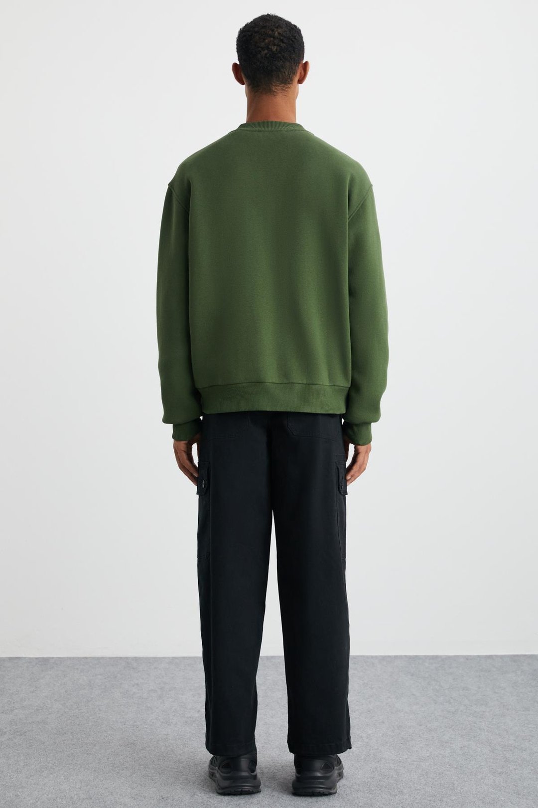 BURENIA Erkek Orgnaik Pamuklu Polarlı Kalın Kumaşlı Nakışlı Cepli Fermuarlı Bomber Haki Ceket