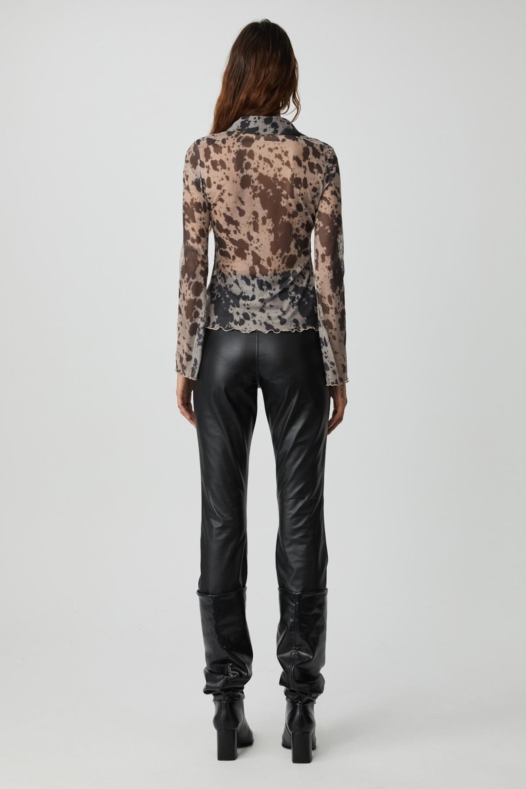 CAITLIN Kadın Slim Fit Uzun Kollu Siyah Desenli Gömlek