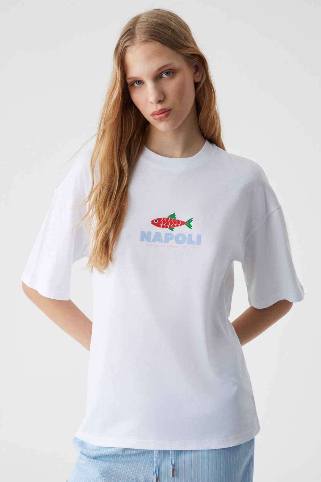 CAITLYN Kadın Oversize Bisiklet Yaka Beyaz T-Shirt