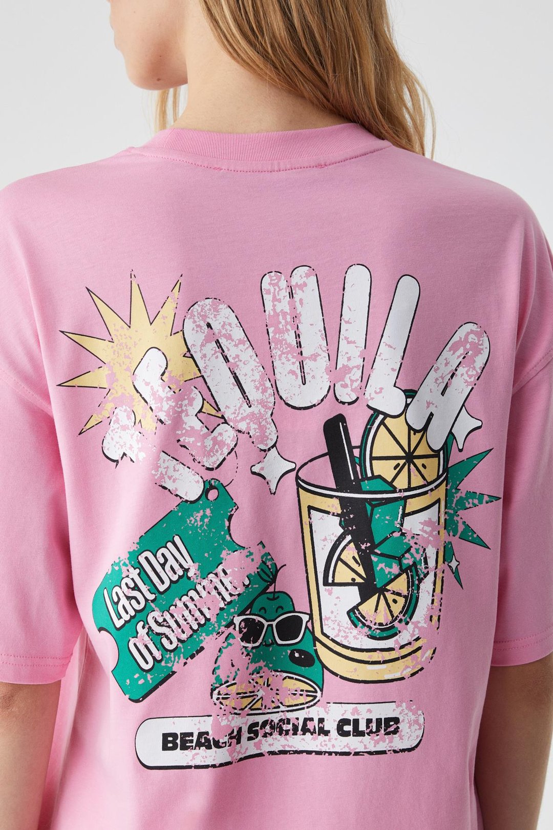 CAITLYN Kadın Oversize Bisiklet Yaka Pembe T-Shirt