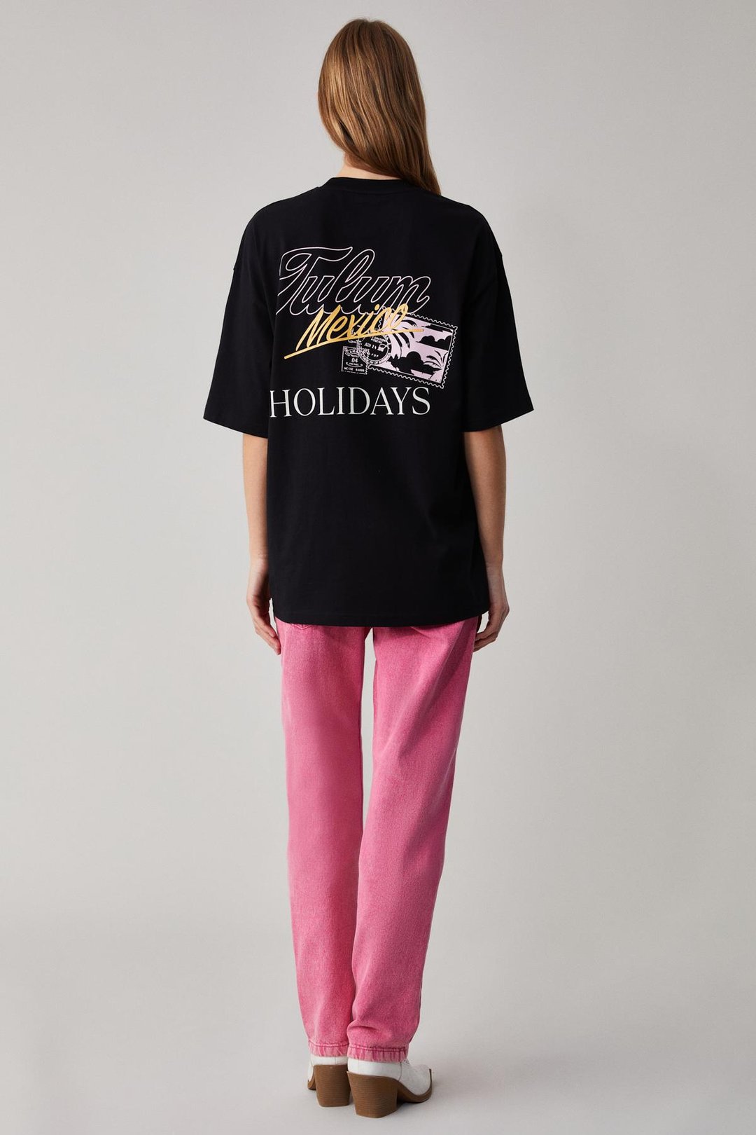 CAITLYN Kadın Oversize Bisiklet Yaka Siyah T-Shirt