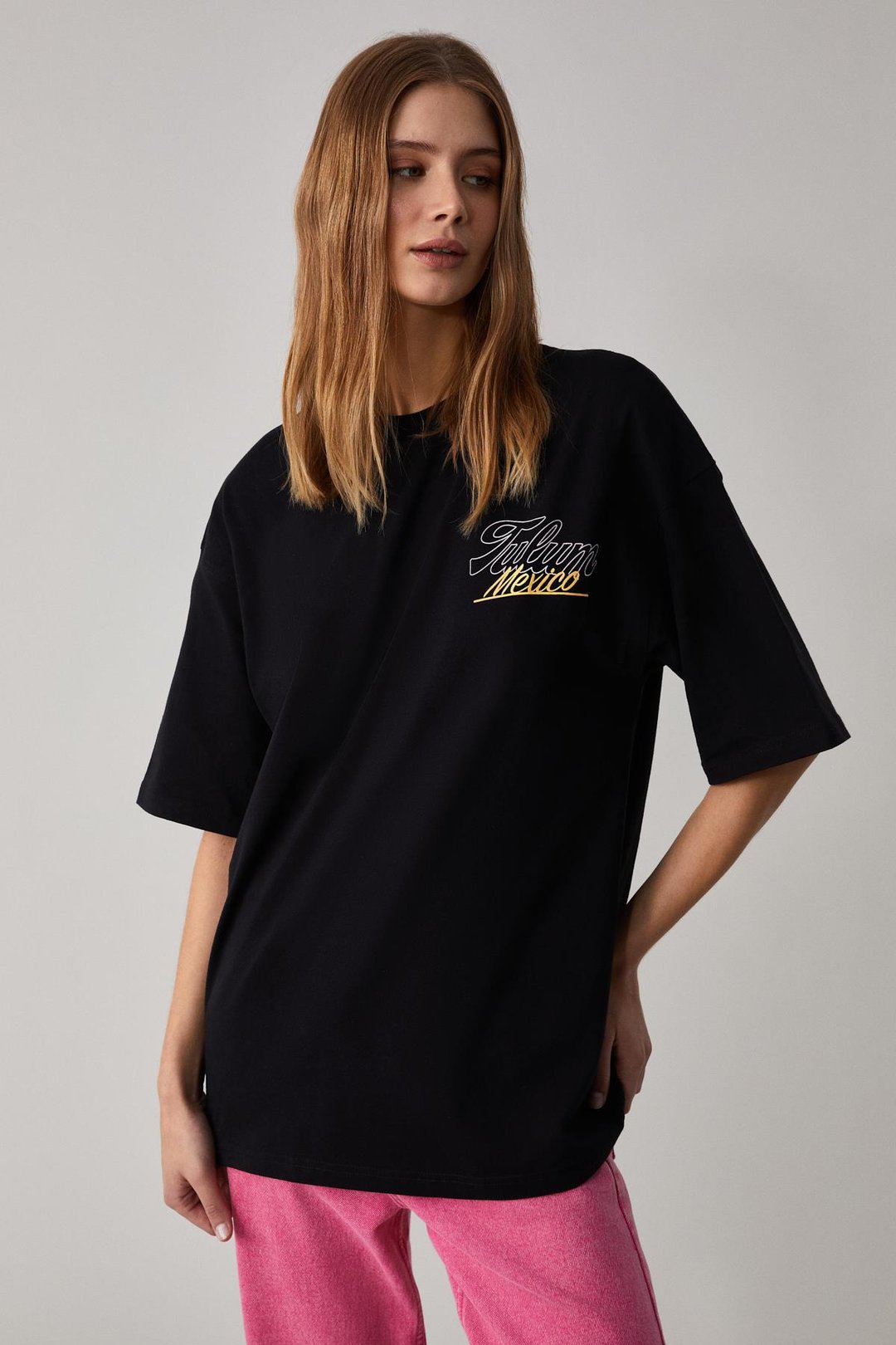 CAITLYN Kadın Oversize Bisiklet Yaka Siyah T-Shirt