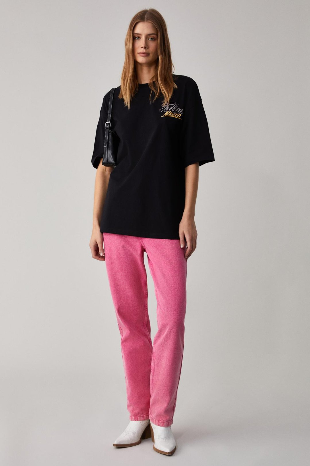 CAITLYN Kadın Oversize Bisiklet Yaka Siyah T-Shirt