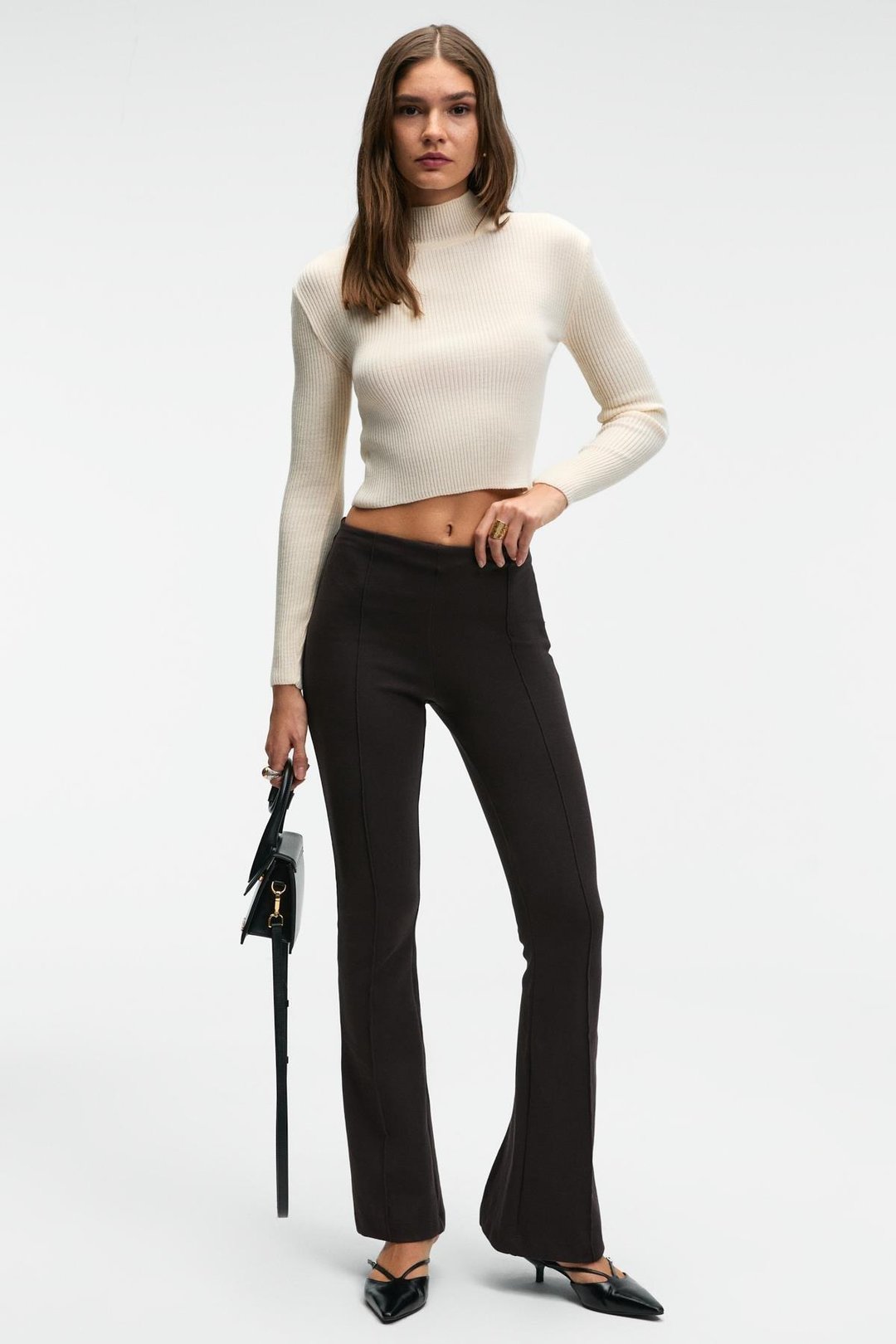 CALIDA Kadın Dik Yaka Fitilli Görünümlü Slim Fit Triko Ekru Kazak