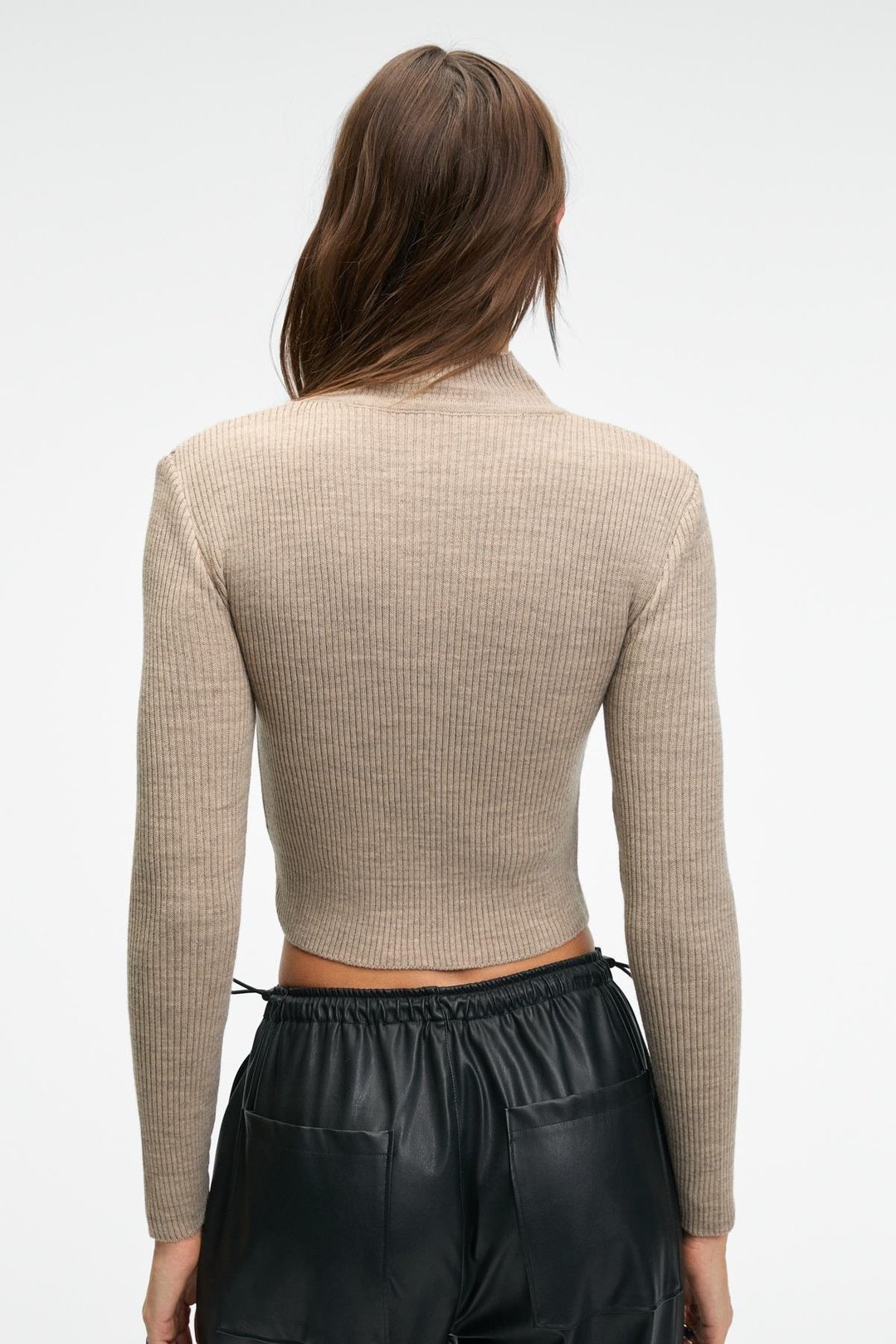 CALIDA Kadın Dik Yaka Fitilli Görünümlü Slim Fit Triko Bej Kazak