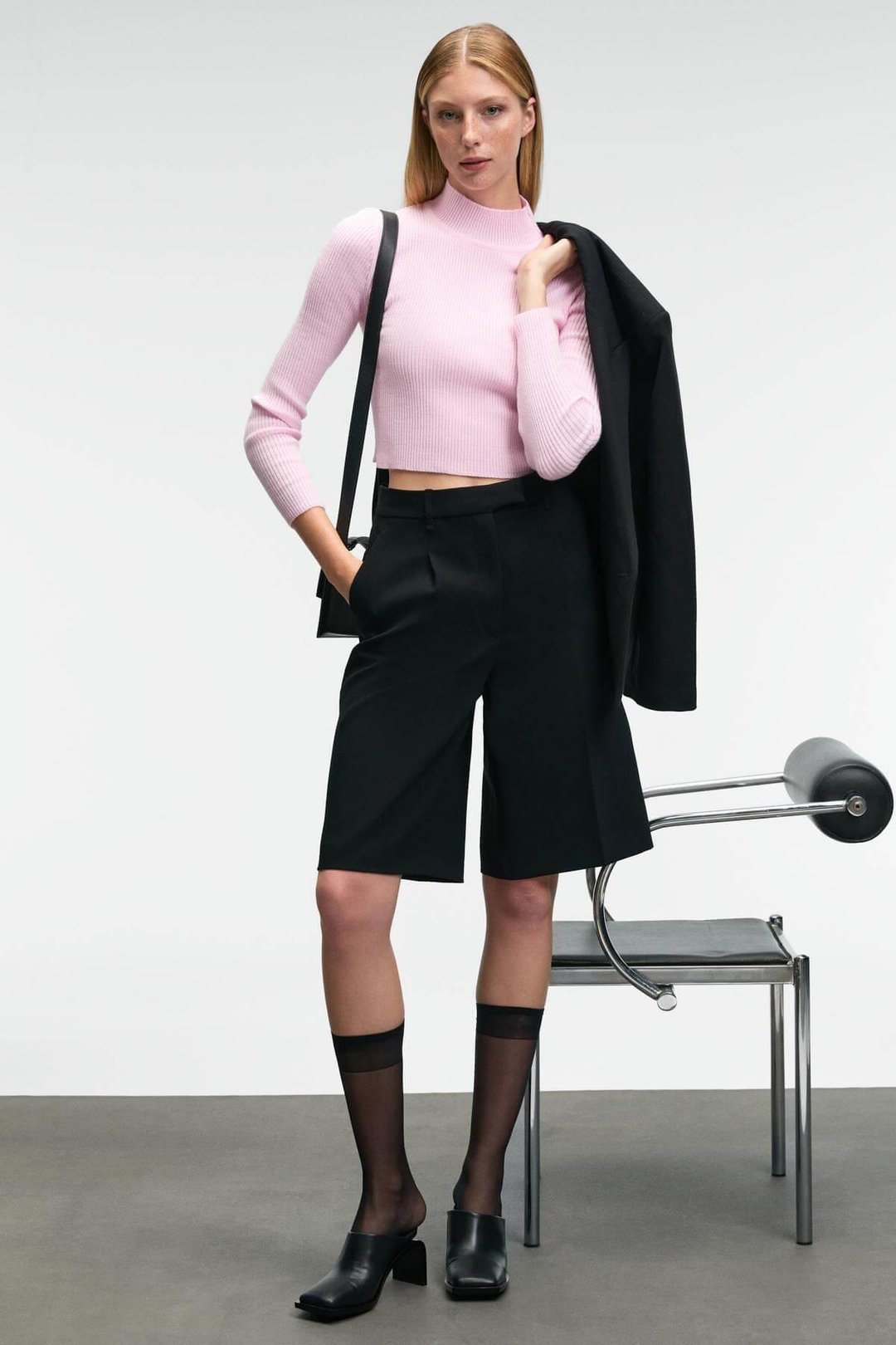 CALIDA Kadın Dik Yaka Fitilli Görünümlü Slim Fit Triko Pembe Kazak