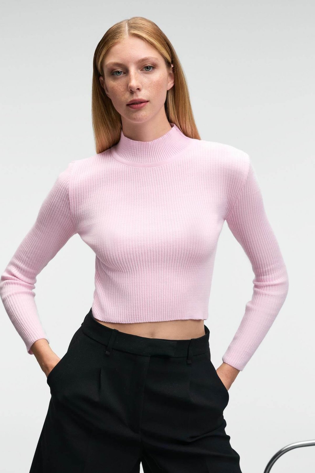 CALIDA Kadın Dik Yaka Fitilli Görünümlü Slim Fit Triko Pembe Kazak