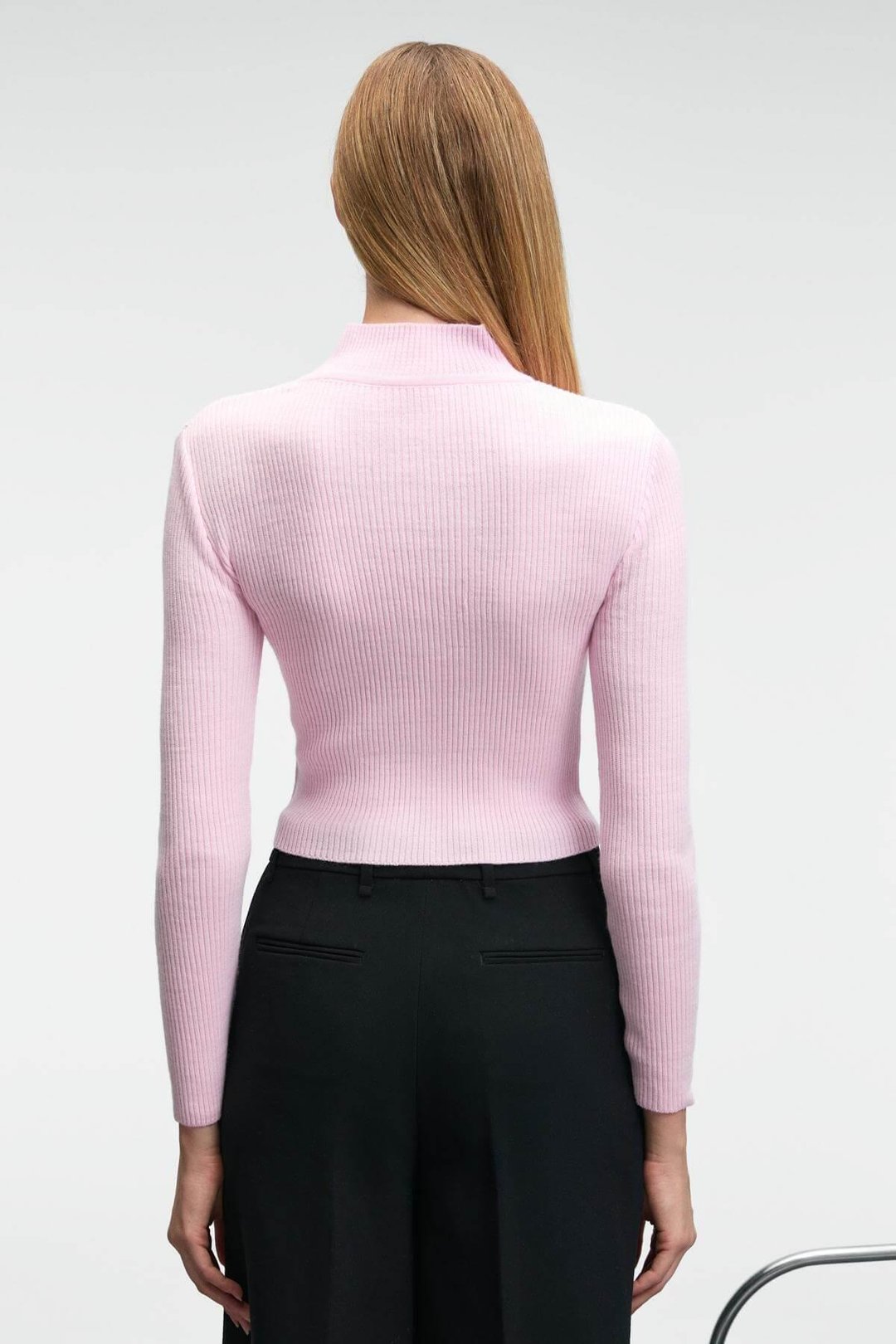 CALIDA Kadın Dik Yaka Fitilli Görünümlü Slim Fit Triko Pembe Kazak