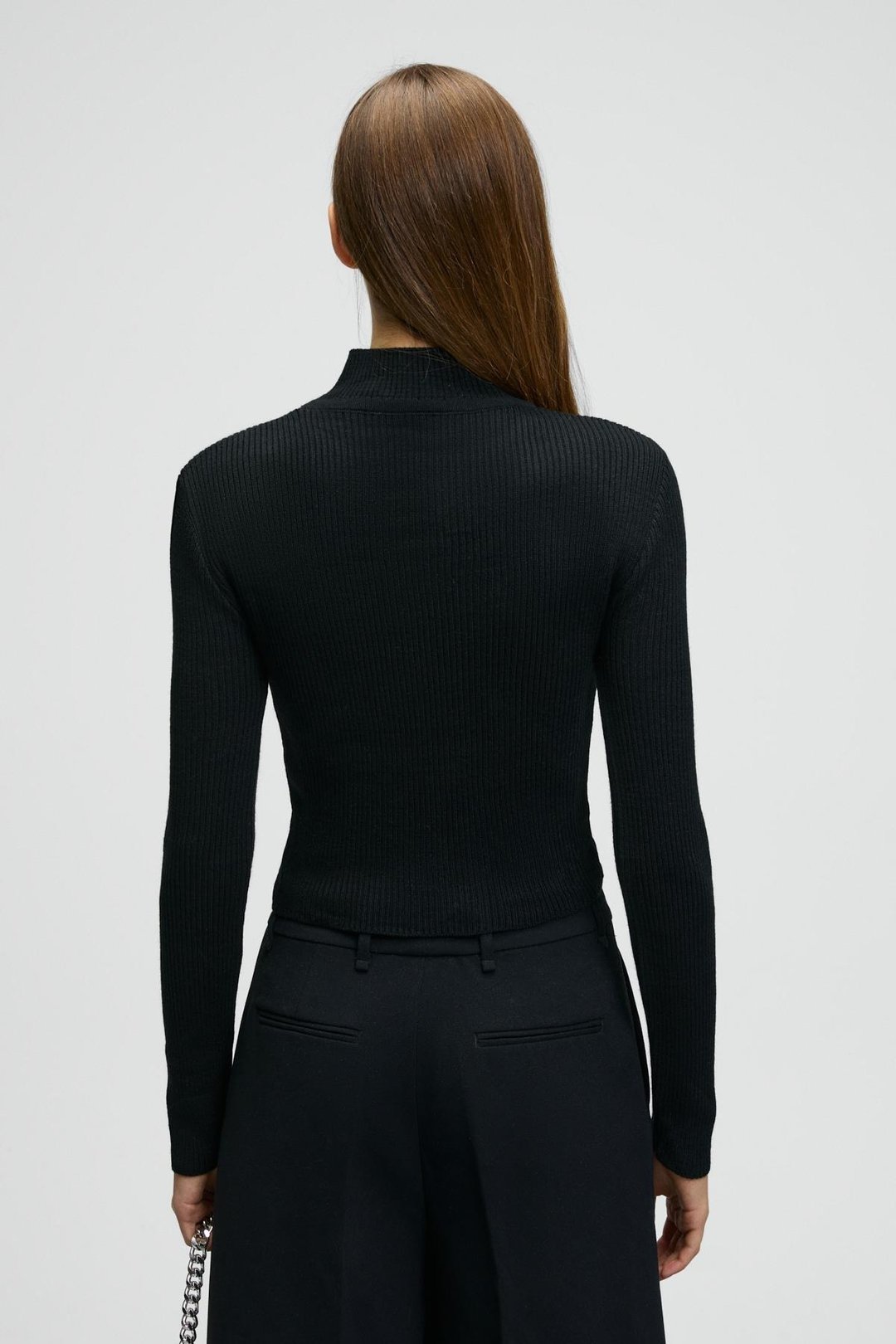 CALIDA Kadın Dik Yaka Fitilli Görünümlü Slim Fit Triko Siyah Kazak