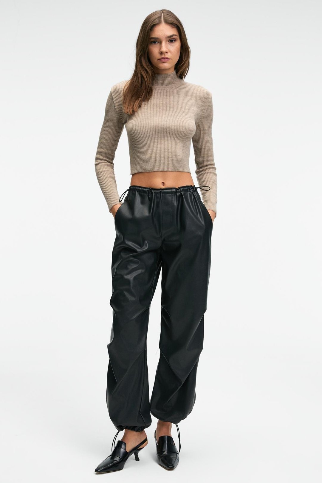 CALIDA Kadın Dik Yaka Fitilli Görünümlü Slim Fit Triko Bej Kazak