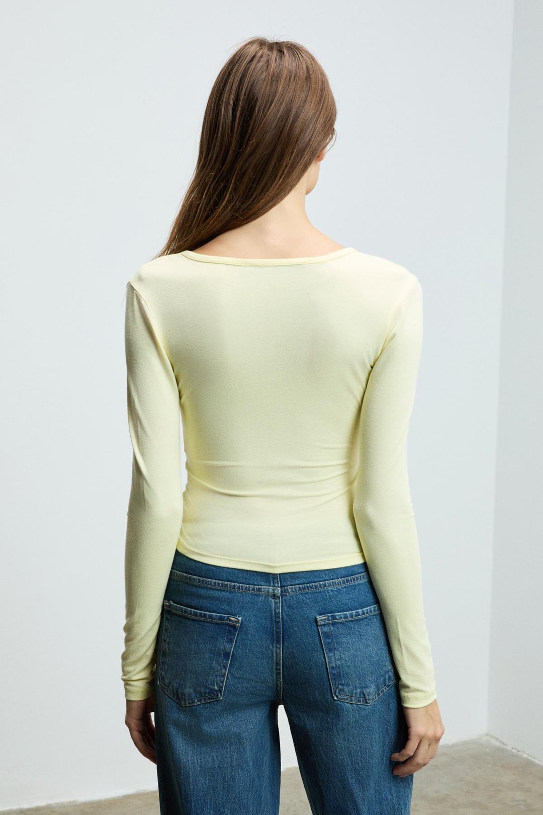 CALLORIA Kadın V Yakalı Uzun Kollu Slim Fit Sarı Bluz