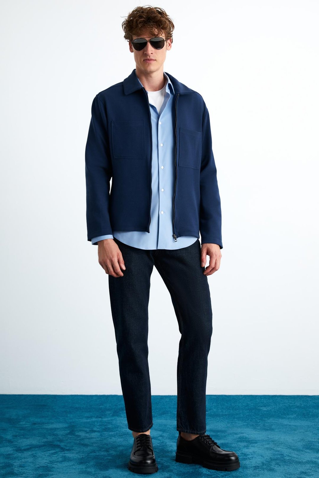 CALPE Erkek Skuba İnterlok Kumaşlı Organik Pamuklu Fermuarlı Cepli Şık Gömlek Tipi Lacivert Ceket