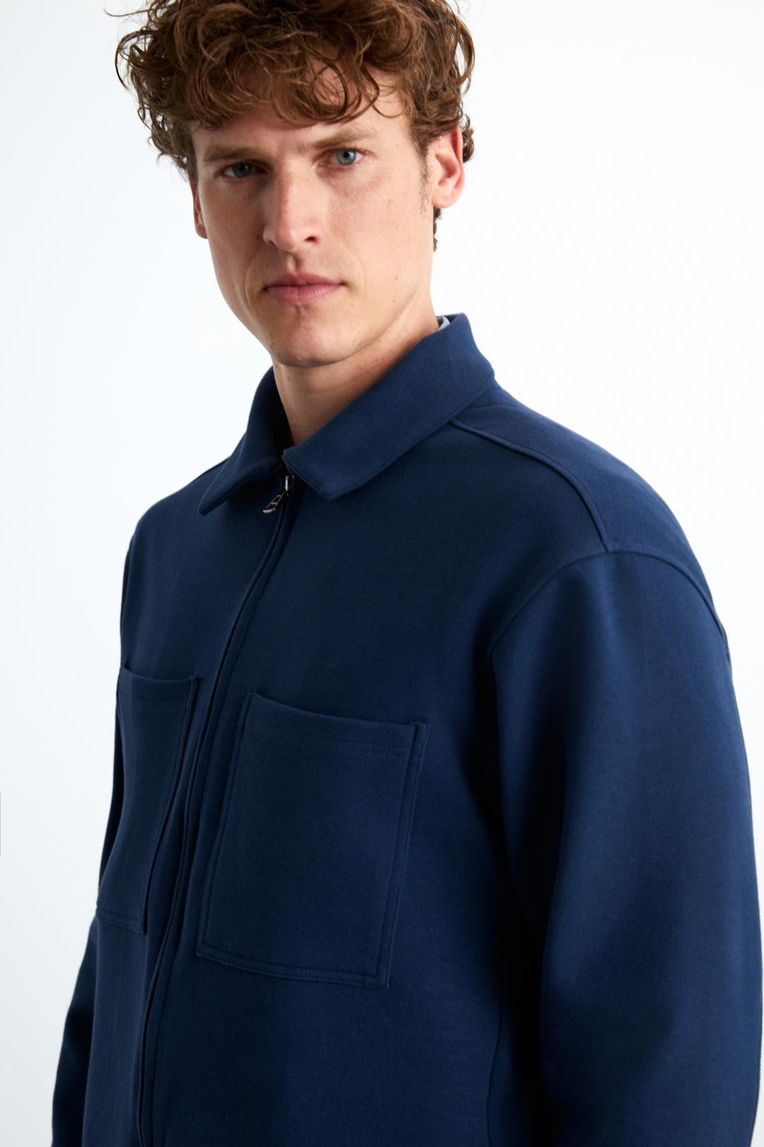 CALPE Erkek Skuba İnterlok Kumaşlı Organik Pamuklu Fermuarlı Cepli Şık Gömlek Tipi Lacivert Ceket
