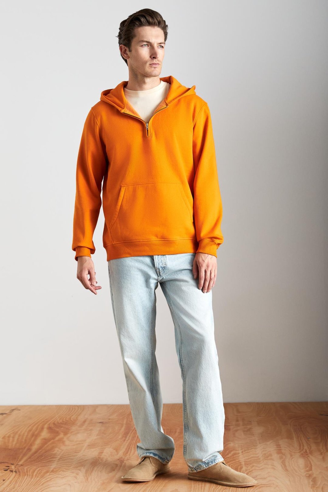 CANCELLED Erkek Pamuk Kapüşonlu Fermuarlı Yaka Turuncu Sweatshirt