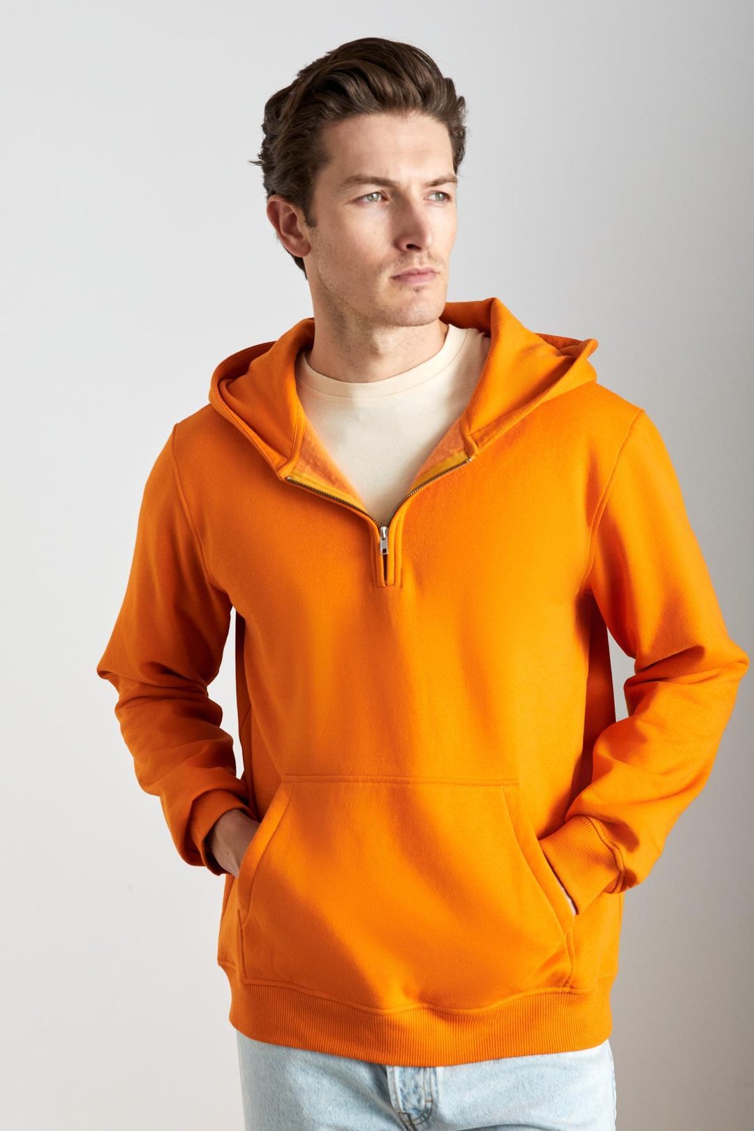 CANCELLED Erkek Pamuk Kapüşonlu Fermuarlı Yaka Turuncu Sweatshirt