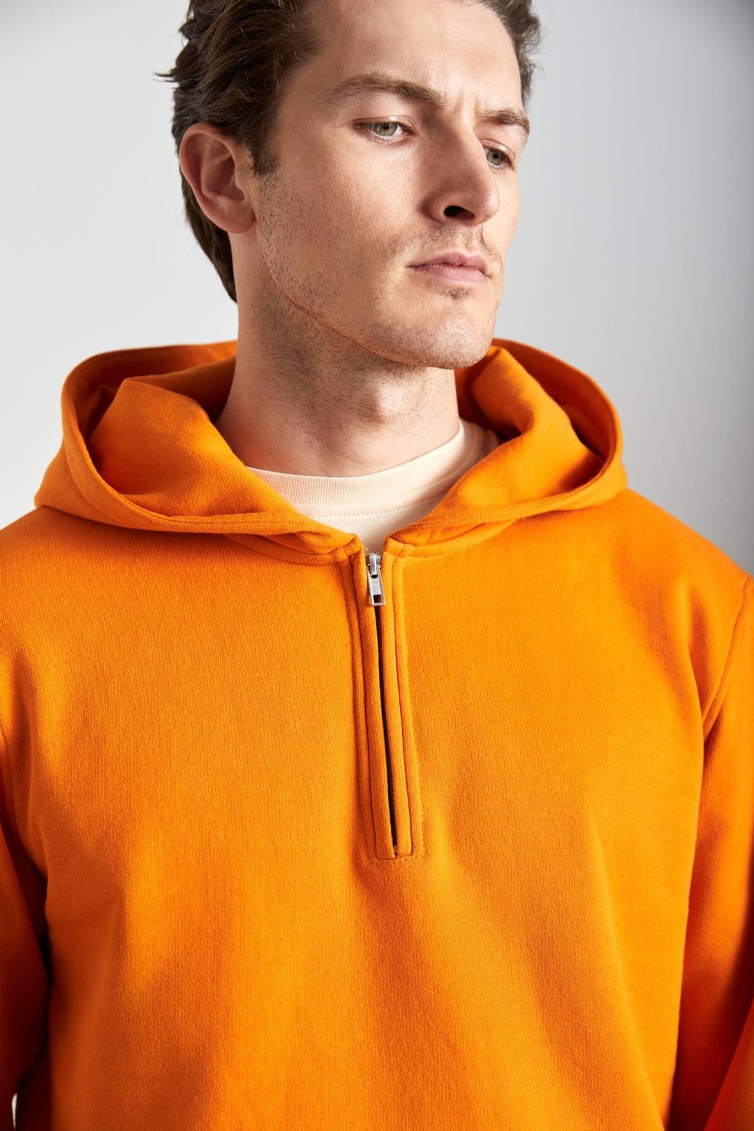 CANCELLED Erkek Pamuk Kapüşonlu Fermuarlı Yaka Turuncu Sweatshirt