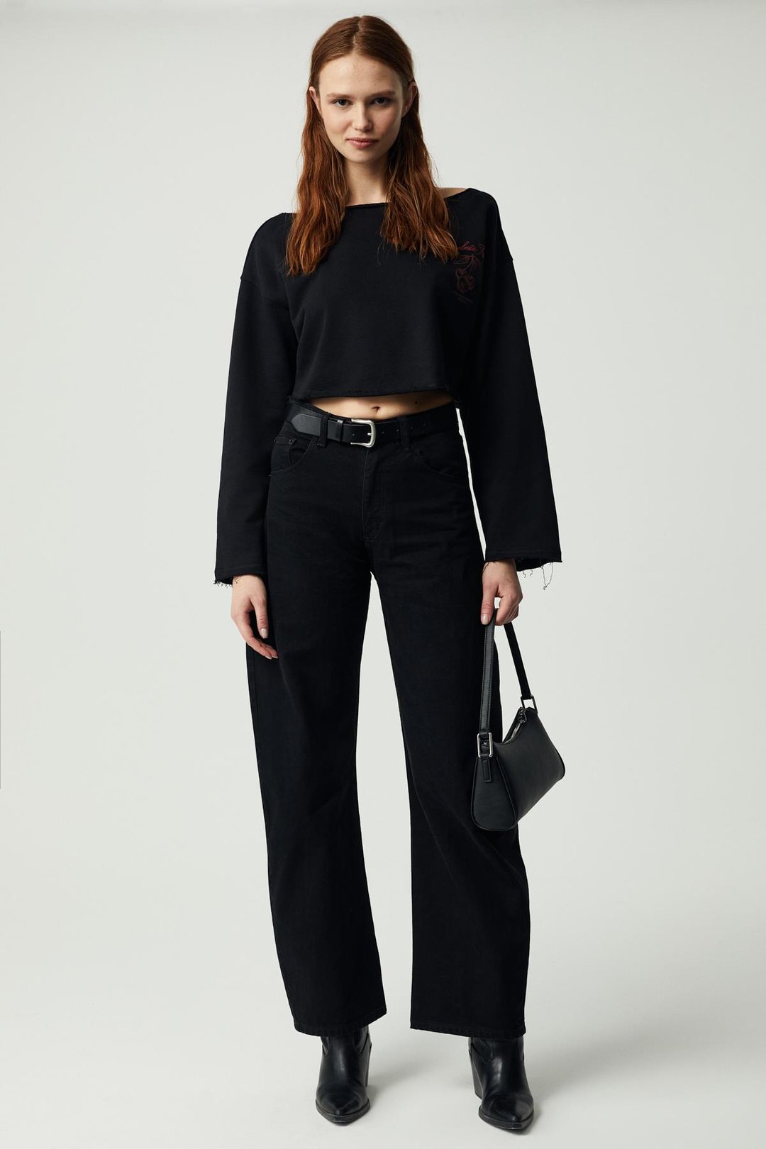 CARIBOU Kadın Asimetrik Yakalı Şardonsuz Tek Omzu Açık Baskılı Siyah Sweatshirt