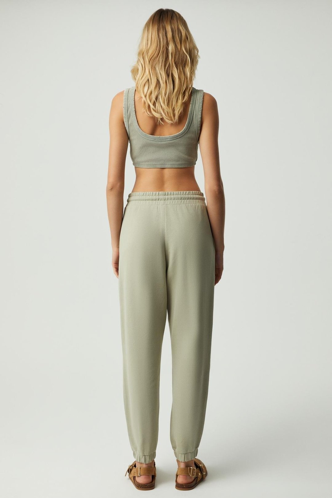 CARROLINE Kadın Nakış İşlemeli Relaxed Dar Paça Organik Pamuk Gri Eşofman Altı