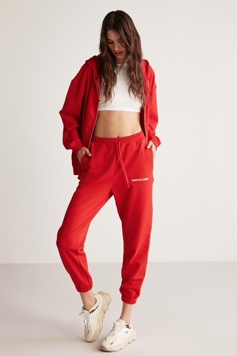 CARROLINE Örme Relaxed Kırmızı Tekli Eşofman Altı